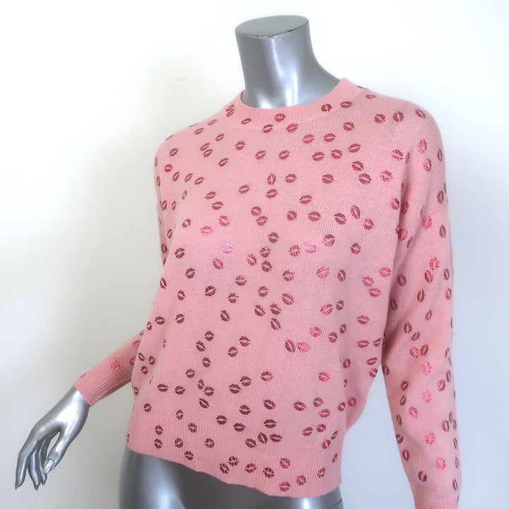 27 Miles Malibu Rosemarie Lips Print Cashmere Sweater Pink Size Extra Small NEW