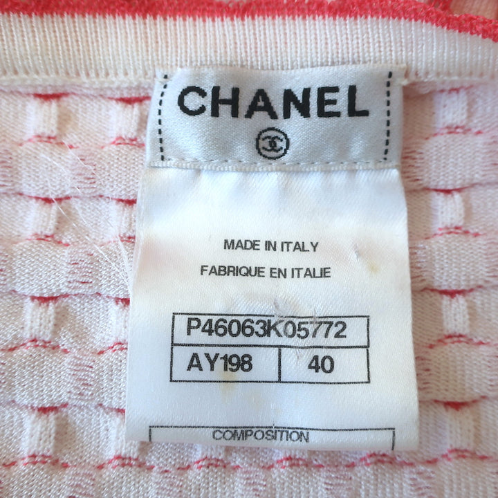 Chanel Cap Sleeve Flounce Dress Pink/White Honeycomb Knit Size 40