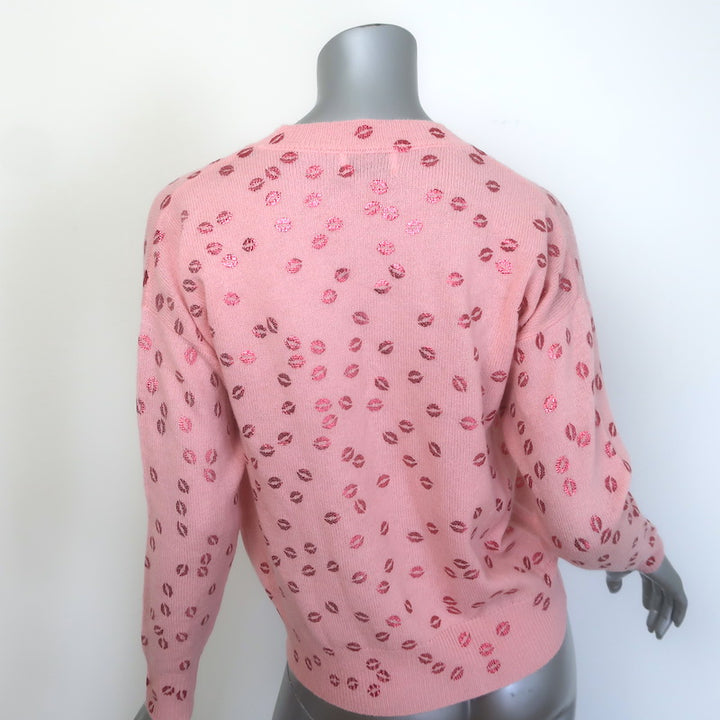 27 Miles Malibu Rosemarie Lips Print Cashmere Sweater Pink Size Extra Small NEW