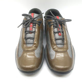 Prada America's Cup Sneakers Brown Patent Leather & Gray Mesh Size 39.5