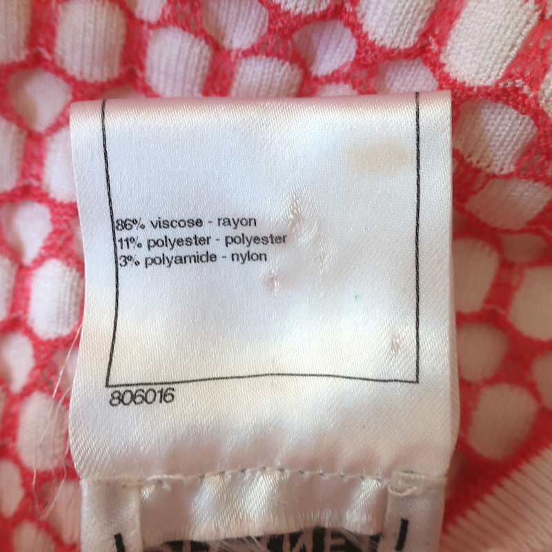 Chanel Cap Sleeve Flounce Dress Pink/White Honeycomb Knit Size 40