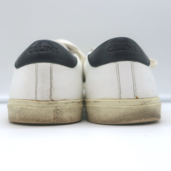 Celine Triomphe TR01L Low Top Sneakers White &amp; Black Leather Size 37