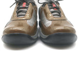 Prada America's Cup Sneakers Brown Patent Leather & Gray Mesh Size 39.5