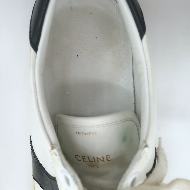 Celine Triomphe TR01L Low Top Sneakers White &amp; Black Leather Size 37