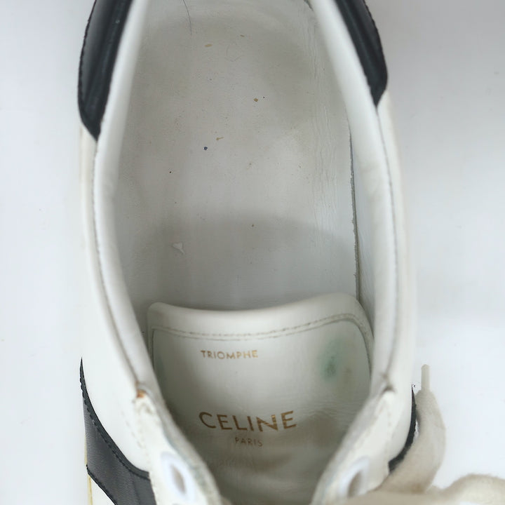Celine Triomphe TR01L Low Top Sneakers White &amp; Black Leather Size 37