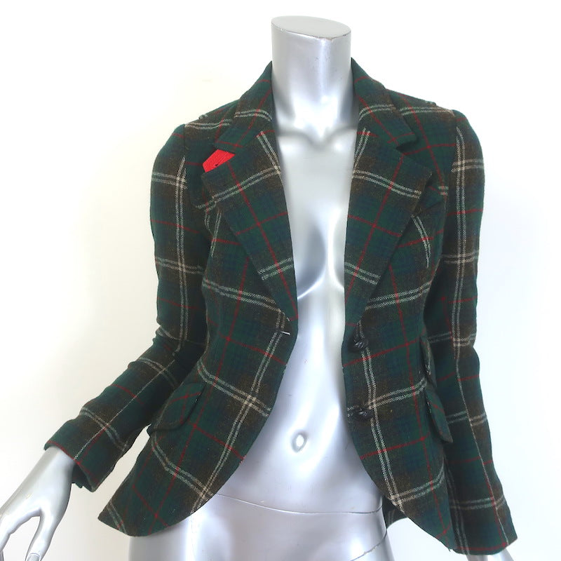 Smythe Plaid Elbow Patch Hunting Blazer Dark Green Wool-Blend Size 2