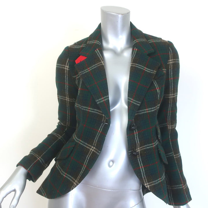 Smythe Plaid Elbow Patch Hunting Blazer Dark Green Wool-Blend Size 2