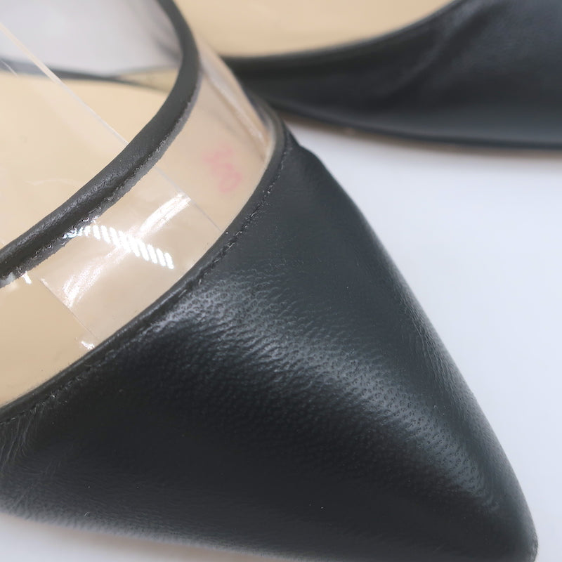 Jimmy Choo Gemma 40 Slingback Pumps Black Leather &amp; Clear Plexi Size 38.5
