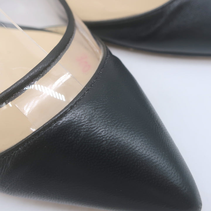 Jimmy Choo Gemma 40 Slingback Pumps Black Leather &amp; Clear Plexi Size 38.5