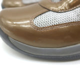 Prada America's Cup Sneakers Brown Patent Leather & Gray Mesh Size 39.5
