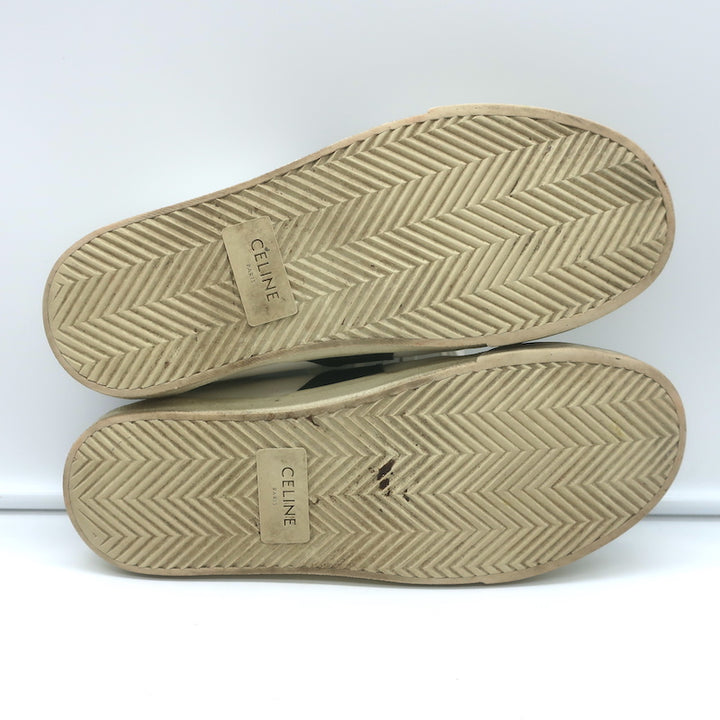 Celine Triomphe TR01L Low Top Sneakers White &amp; Black Leather Size 37