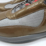 Prada America's Cup Sneakers Brown Patent Leather & Gray Mesh Size 39.5