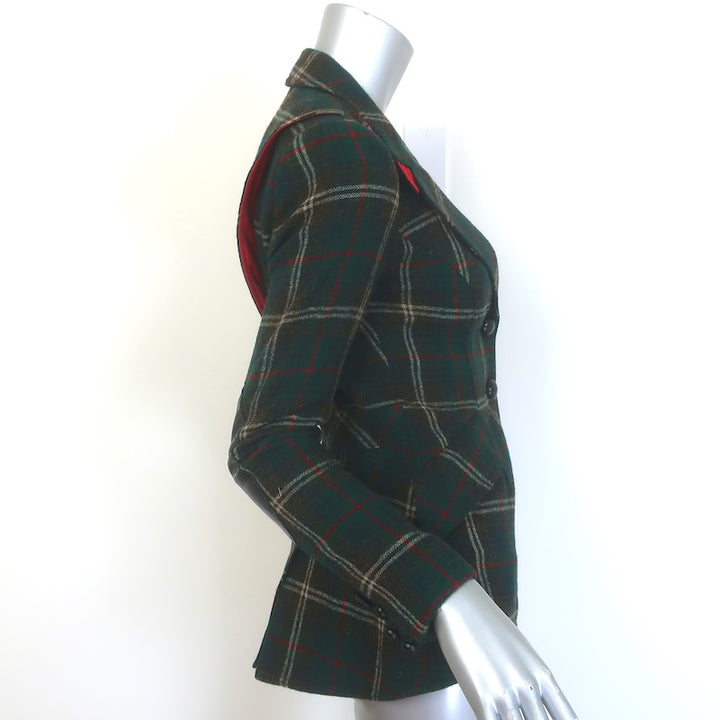 Smythe Plaid Elbow Patch Hunting Blazer Dark Green Wool-Blend Size 2