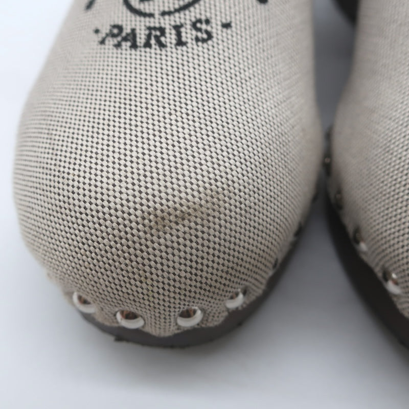 Hermes Carlotta Logo Print Canvas Clog Mules Pearl Gray Size 36