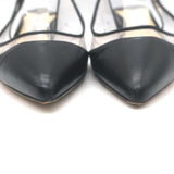 Jimmy Choo Gemma 40 Slingback Pumps Black Leather & Clear Plexi Size 38.5