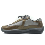 Prada America's Cup Sneakers Brown Patent Leather & Gray Mesh Size 39.5