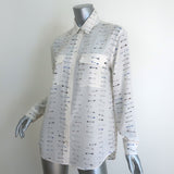 Equipment Library Stamp Blouse Cream Printed Silk Size Small Long Sleeve Top