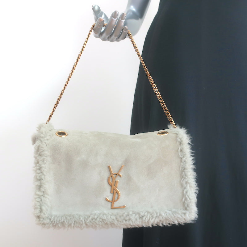 Saint Laurent Kate Shearling Medium Reversible Shoulder Bag Beige Suede