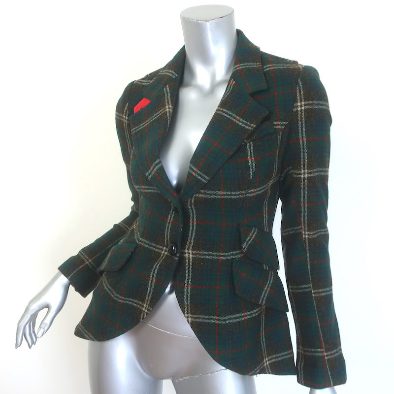 Smythe Plaid Elbow Patch Hunting Blazer Dark Green Wool-Blend Size 2