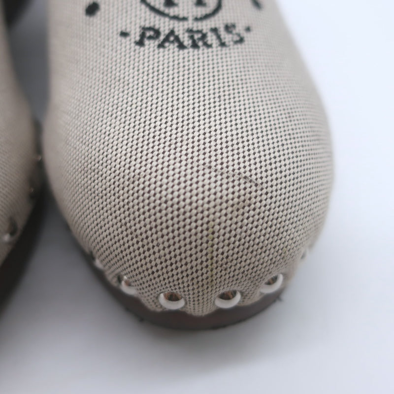Hermes Carlotta Logo Print Canvas Clog Mules Pearl Gray Size 36