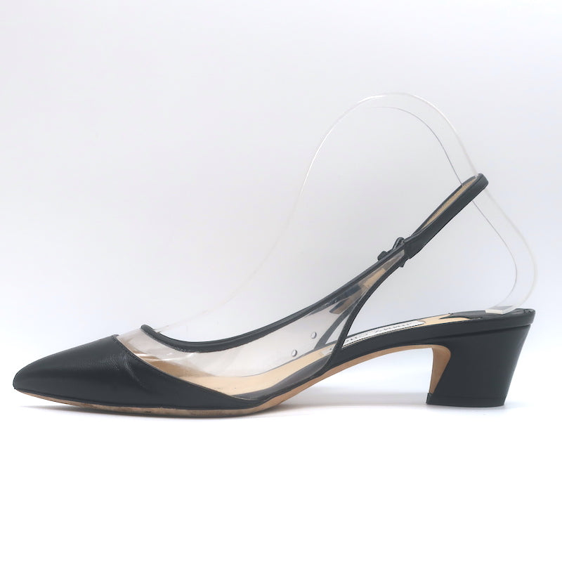 Jimmy Choo Gemma 40 Slingback Pumps Black Leather &amp; Clear Plexi Size 38.5