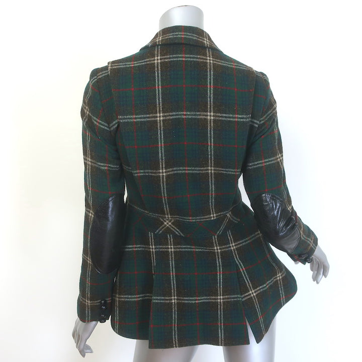 Smythe Plaid Elbow Patch Hunting Blazer Dark Green Wool-Blend Size 2