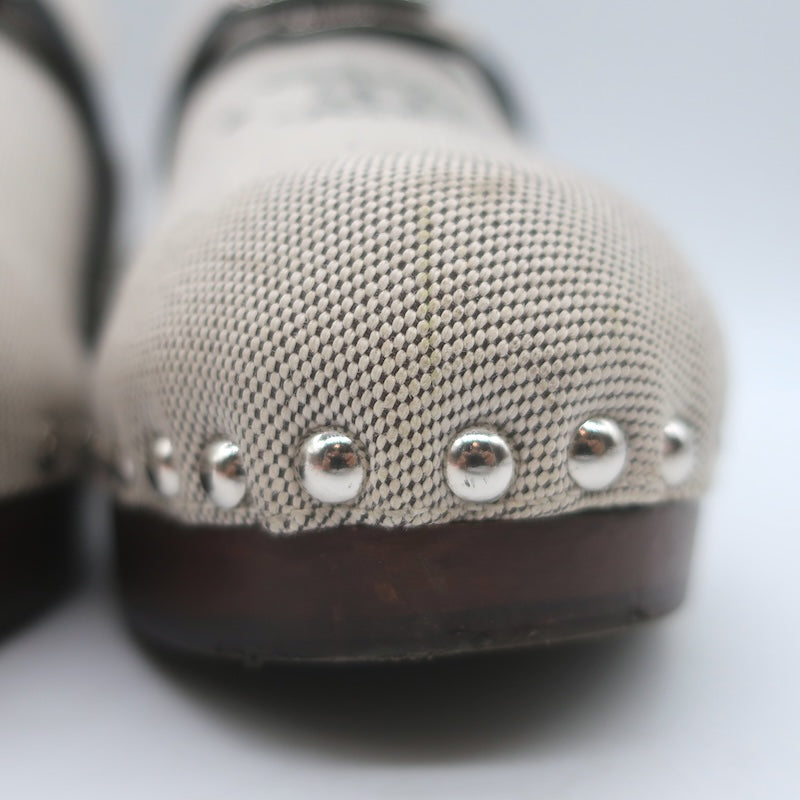 Hermes Carlotta Logo Print Canvas Clog Mules Pearl Gray Size 36
