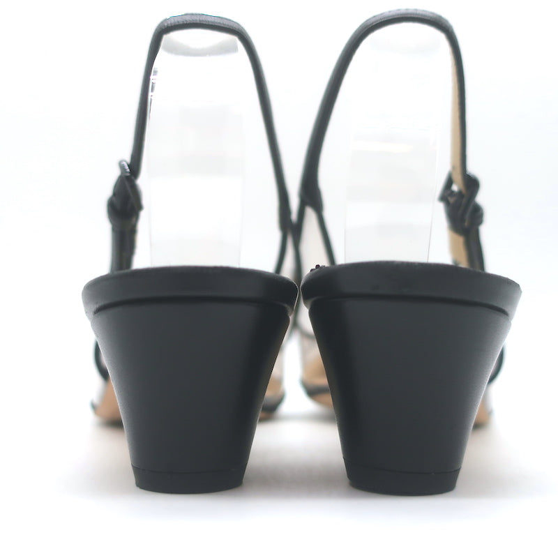 Jimmy Choo Gemma 40 Slingback Pumps Black Leather &amp; Clear Plexi Size 38.5