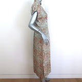Vintage Lauhala Hawaii Cheongsam Midi Dress Sage Embroidered Silk Size Medium