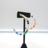 Roxanne Assoulin Faux Pearl & Multicolor Beaded Hoops