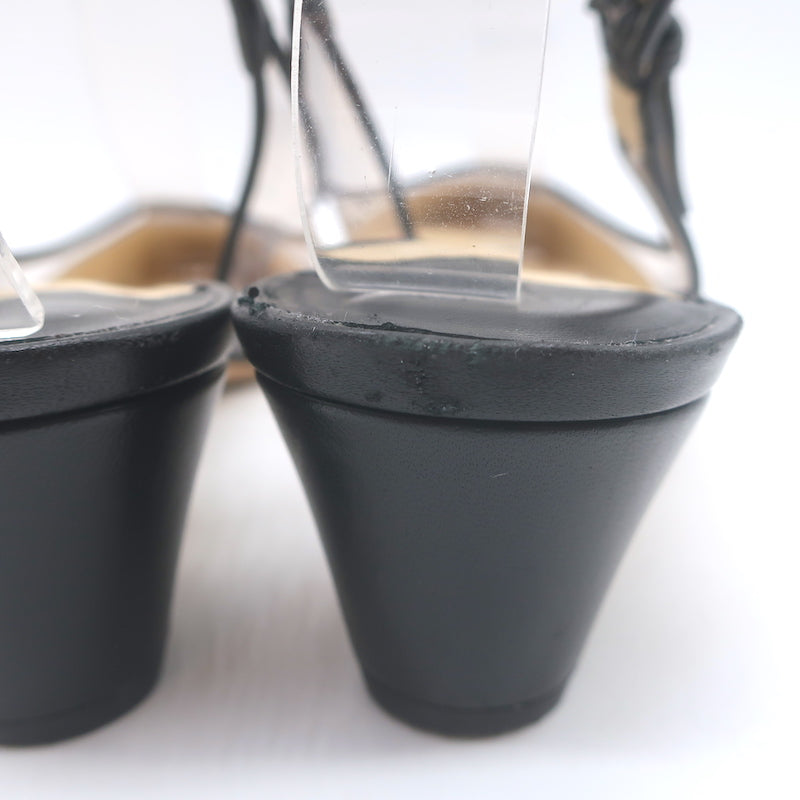 Jimmy Choo Gemma 40 Slingback Pumps Black Leather &amp; Clear Plexi Size 38.5
