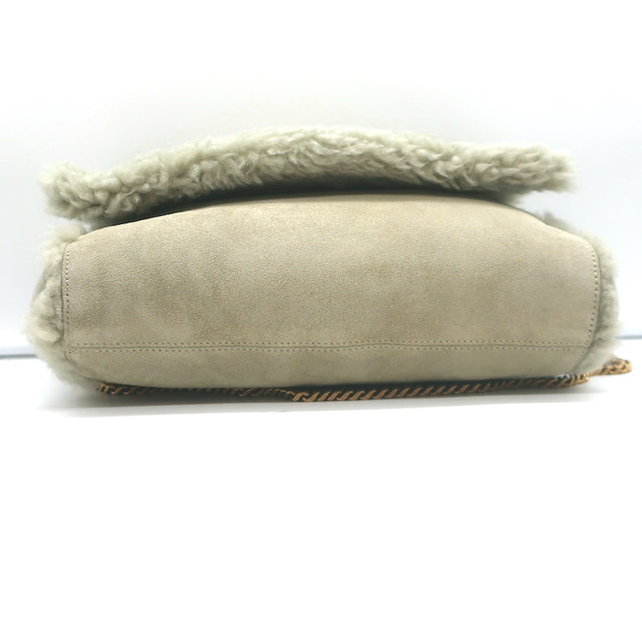 Saint Laurent Kate Shearling Medium Reversible Shoulder Bag Beige/Grey Suede