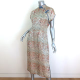 Vintage Lauhala Hawaii Cheongsam Midi Dress Sage Embroidered Silk Size Medium