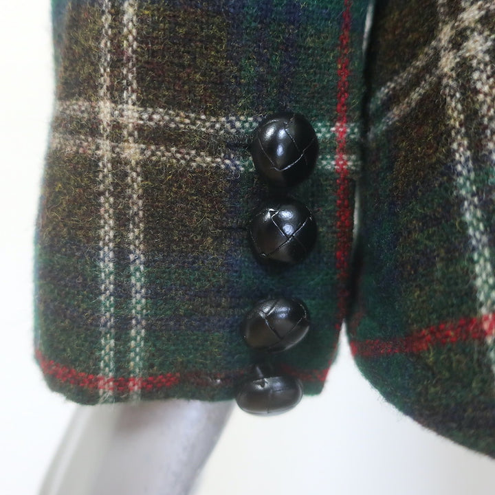 Smythe Plaid Elbow Patch Hunting Blazer Dark Green Wool-Blend Size 2