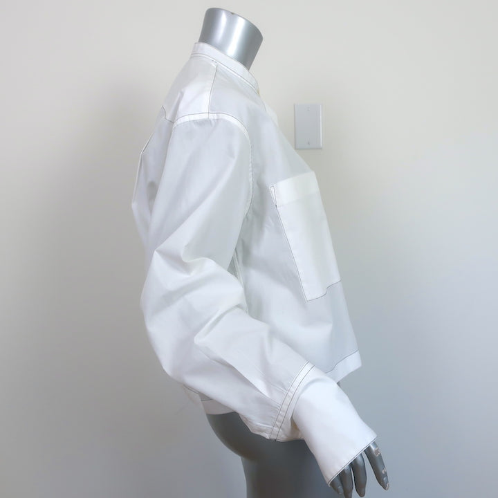 Yune Ho Button Down Shirt White Topstitched Cotton Size Small Long Sleeve Top