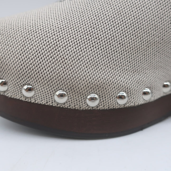 Hermes Carlotta Logo Print Canvas Clog Mules Pearl Gray Size 36