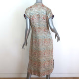 Vintage Lauhala Hawaii Cheongsam Midi Dress Sage Embroidered Silk Size Medium