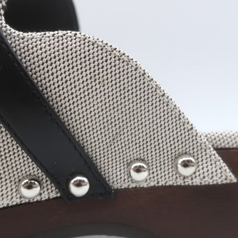 Hermes Carlotta Logo Print Canvas Clog Mules Pearl Gray Size 36