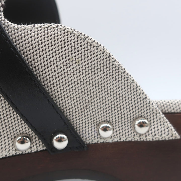 Hermes Carlotta Logo Print Canvas Clog Mules Pearl Gray Size 36