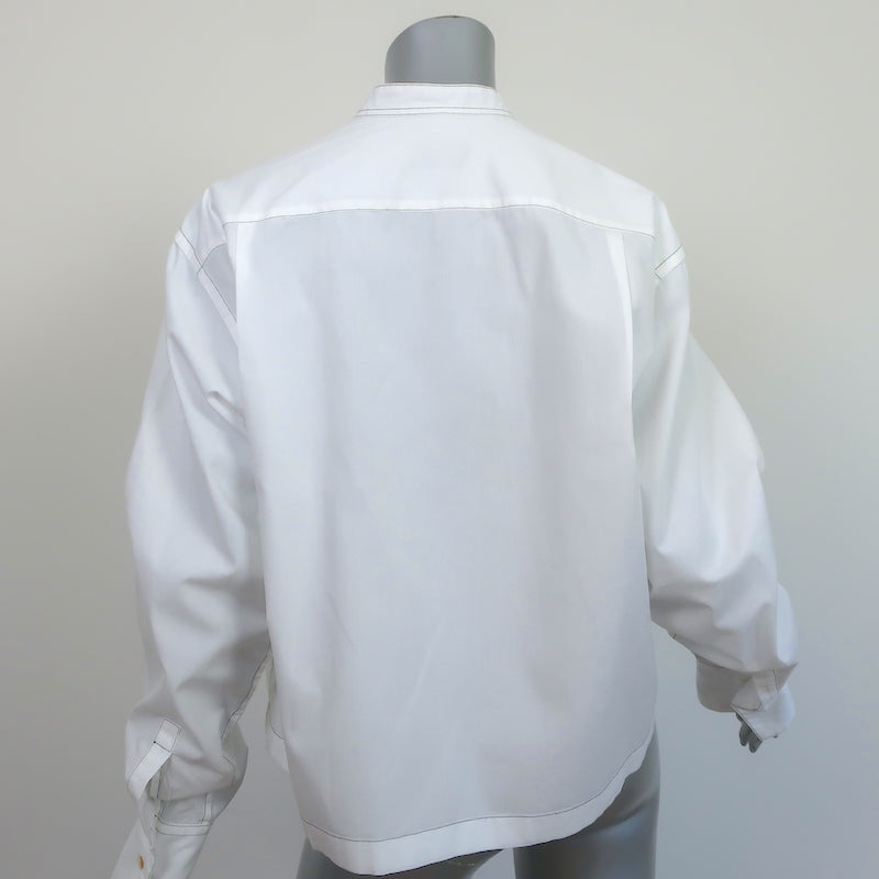 Yune Ho Button Down Shirt White Topstitched Cotton Size Small Long Sleeve Top