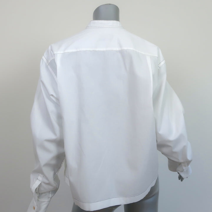 Yune Ho Button Down Shirt White Topstitched Cotton Size Small Long Sleeve Top