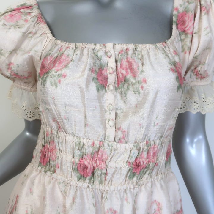 LoveShackFancy Terrence Midi Dress Dolce Floral Print Silk Size Extra Small NEW