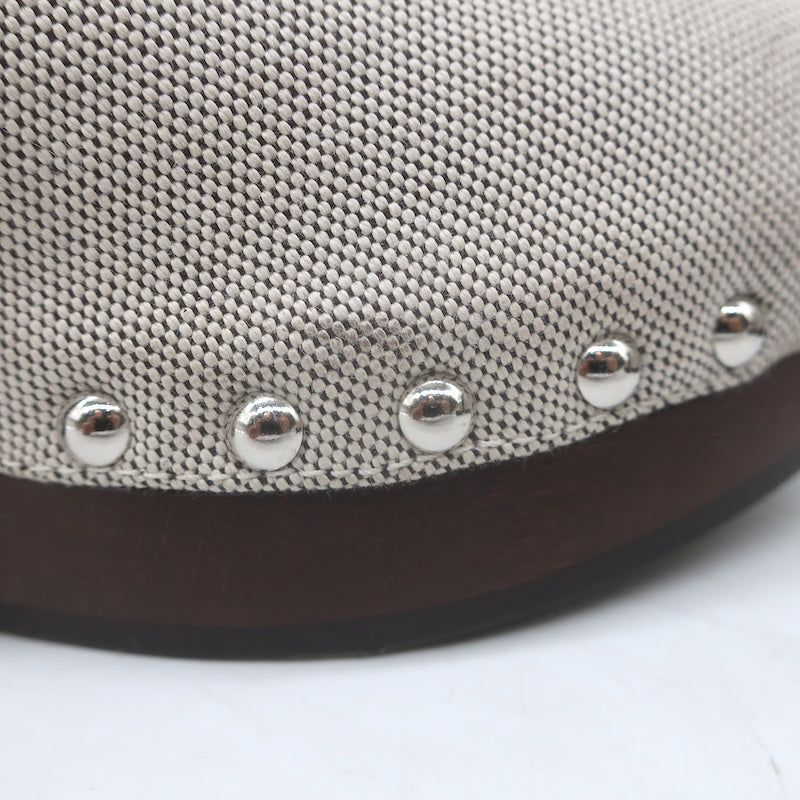 Hermes Carlotta Logo Print Canvas Clog Mules Pearl Gray Size 36