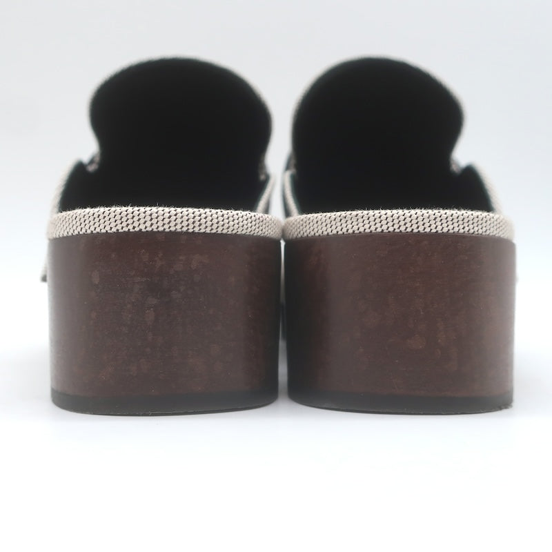 Hermes Carlotta Logo Print Canvas Clog Mules Pearl Gray Size 36