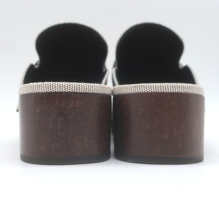 Hermes Carlotta Logo Print Canvas Clog Mules Pearl Gray Size 36