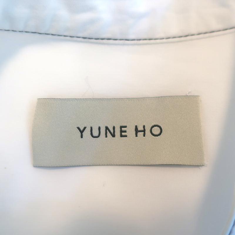 Yune Ho Button Down Shirt White Topstitched Cotton Size Small Long Sleeve Top