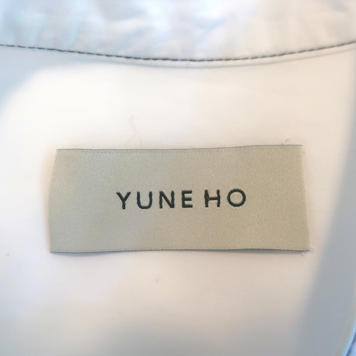 Yune Ho Button Down Shirt White Topstitched Cotton Size Small Long Sleeve Top