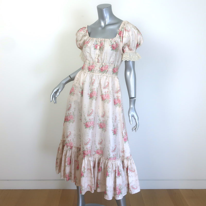 LoveShackFancy Terrence Midi Dress Dolce Floral Print Silk Size Extra Small NEW