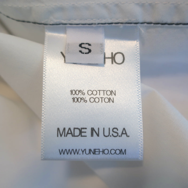 Yune Ho Button Down Shirt White Topstitched Cotton Size Small Long Sleeve Top
