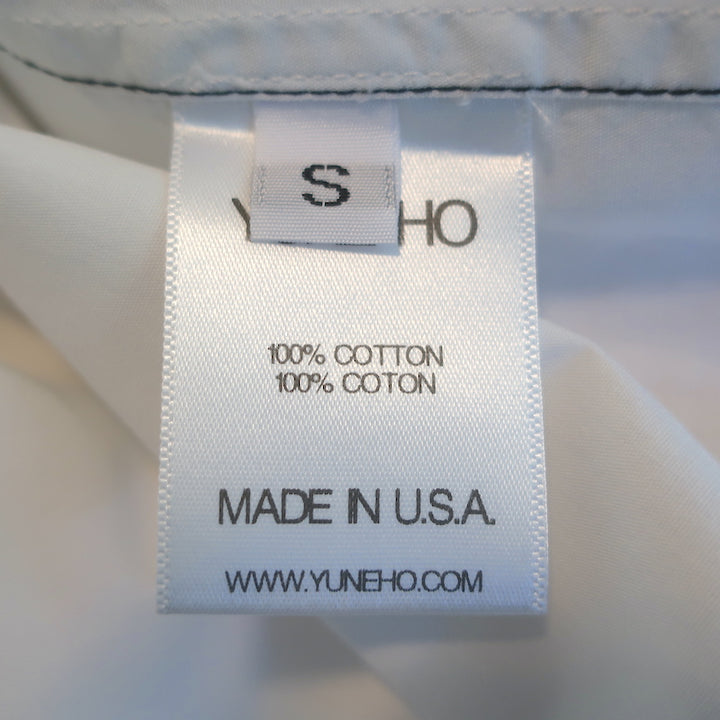 Yune Ho Button Down Shirt White Topstitched Cotton Size Small Long Sleeve Top